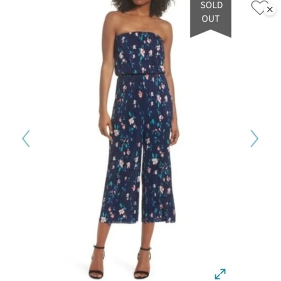 19 Cooper Strapless Floral Blue Jumpsuit Size S - Picture 3 of 9